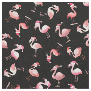 Tecido Flamingos de Natal Jogados sobre Preto