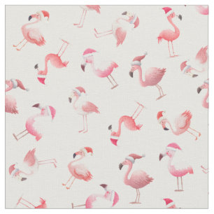 Tecido Flamingos de Natal Revirados em Branco