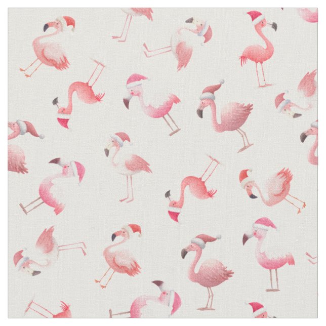Tecido Flamingos de Natal Revirados em Branco (Detalhe)