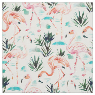 Tecido Flamingos do rosa da aguarela de AWKWARRRD