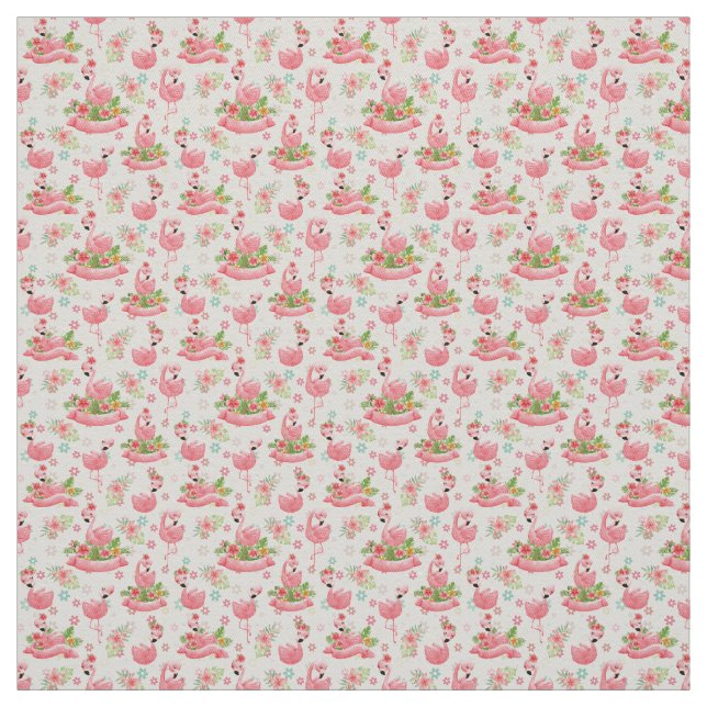 Tecido flamingos e flores tropicais (Modelo)