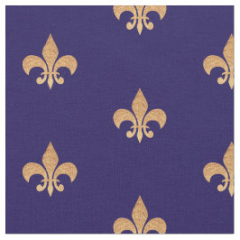 Tecido Fleur De Lis Blue Dourado. Padrão de colheita real