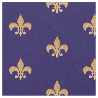 Tecido Fleur De Lis Blue Dourado. Padrão de colheita real