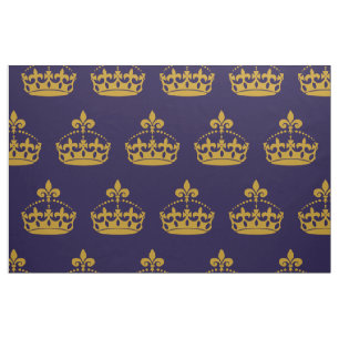 Tecido Fleur De Lis Coroa Dourada Realeza Flor Lírio Azul