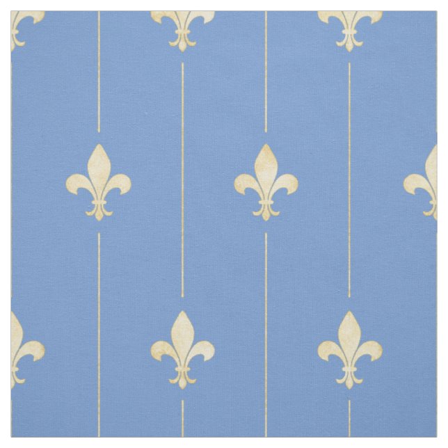 Tecido Fleur-de-Lis Dourado com Linhas Azuis (escala médi (Modelo)