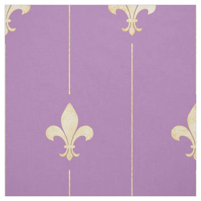 Tecido Fleur-de-Lis Dourado com Linhas Lilac (grande esca (Modelo)