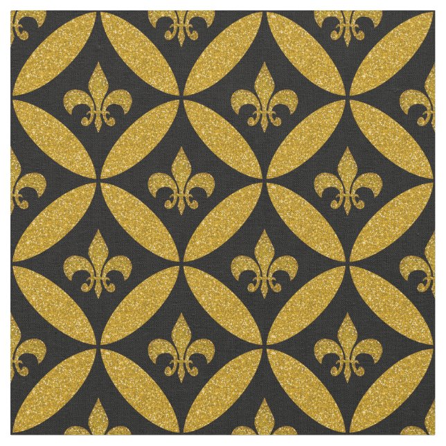 Tecido Fleur de Lis Eternity Patterne Faux Dourado | Pret (Detalhe)