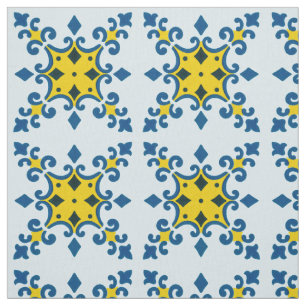 Tecido Fleur De Lis Português Azulejo Diamond Forma