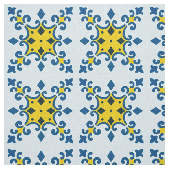 Tecido Fleur De Lis Português Azulejo Diamond Forma (Modelo)