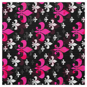 Tecido Fleur De Lis Preto Rosa