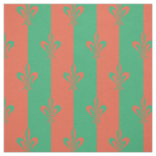 Tecido Fleur de Lis Sea Green e Tomato Red