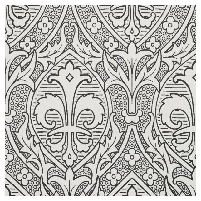 Tecido Fleur de Lys - Revival Gótico - preto e branco (Modelo)