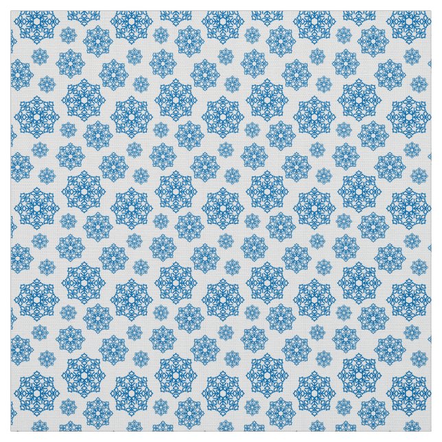 Tecido Floco de neve azul em branco com escamas de peixe (Modelo)