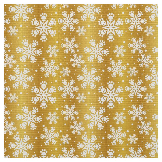 Tecido Floco de neve branco em ouro com padrão de impress (Modelo)