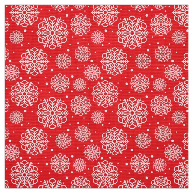 Tecido Floco de neve branco em vermelho com escamas de pe (Modelo)