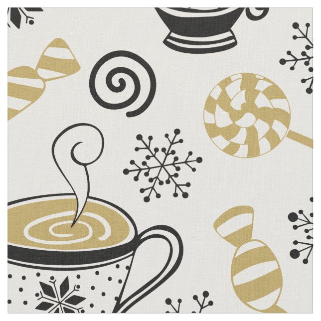 Tecido Floco de neve de café branco-Dourado, preto (Detalhe)
