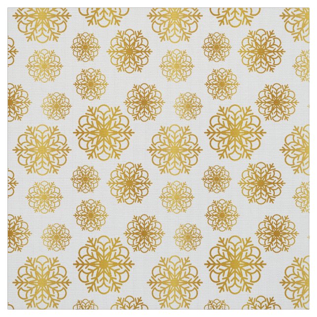 Tecido Floco de neve Dourado em branco com escamas de pei (Modelo)