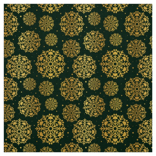 Tecido Floco de neve Dourado em verde com padrão de impre (Modelo)