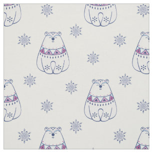 Tecido Flocos de neve brancos e azuis do Urso Polar de Na