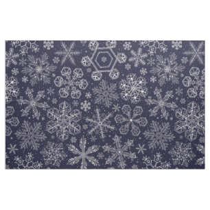 Tecido Flocos de neve brancos em azul