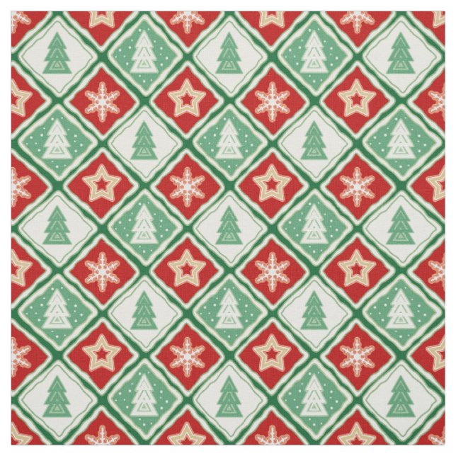 Tecido Flocos de neve de Natal e árvores de Natal (Modelo)
