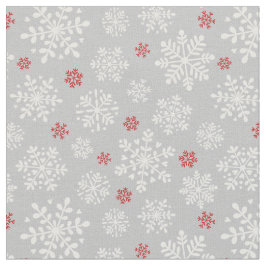 Tecido Flocos de neve elegantes brancos e vermelhos em ci