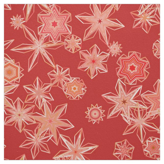 Tecido Flocos de neve geométricos modernos, tangerina lar (Modelo)