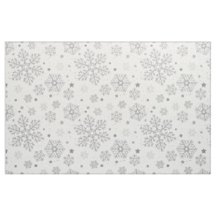 Tecido Flocos de neve prateados em branco