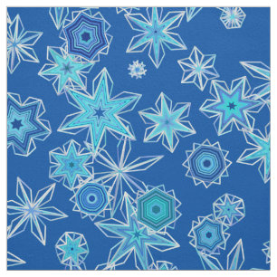Tecido Flocos Geométricos Modernos de Neve, Azul Espirro