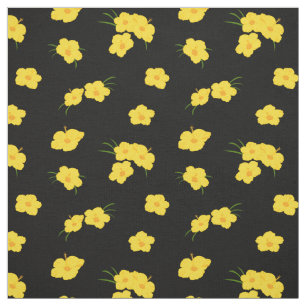 Tecido Flor Amarelo-Negro Tropical de Hibisco