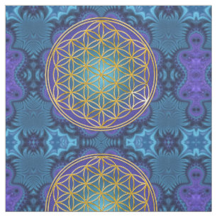 Tecido Flor da vida - ouro - fractal 1