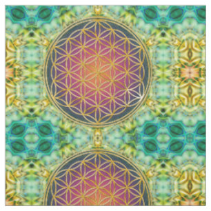 Tecido Flor da vida - ouro - fractal 2