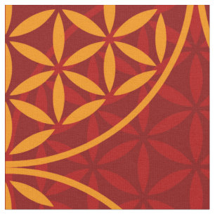 Tecido Flor da vida - padrão do selo - vermelho laranja