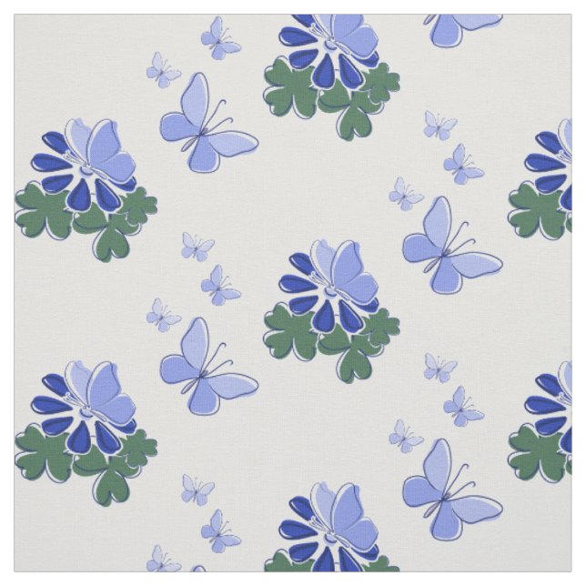 Tecido Flor de Borboleta Doodle Azul Verde (Modelo)