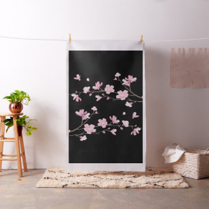 Tecido Flor de Cereja - Preto