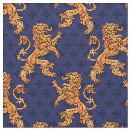 Tecido Flor de lis Dourado medieval do azul do leão