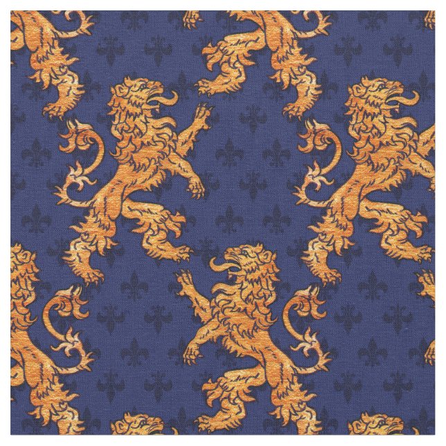 Tecido Flor de lis Dourado medieval do azul do leão (Detalhe)
