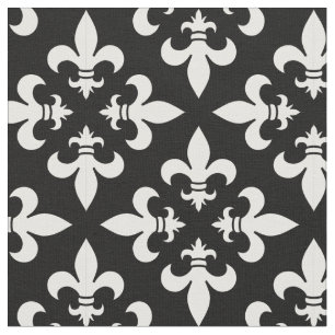 Tecido Flor de lis francesa preto e branco elegante
