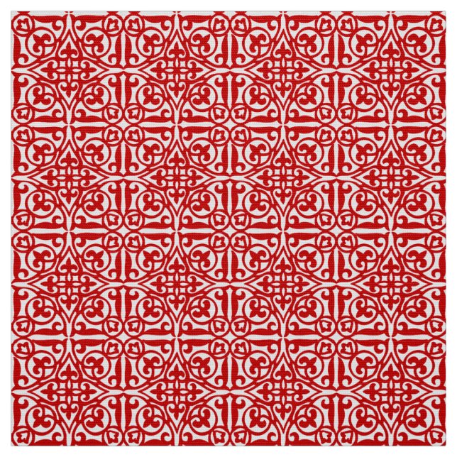 Tecido Flor de lis medieval, vermelho e branco do damasco (Modelo)