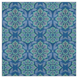 Tecido Flor de neve, padrão floral azul e floco de neve