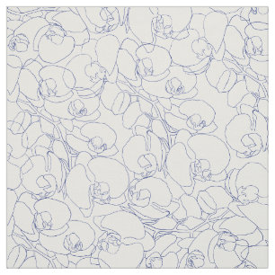 Tecido Flor de orquídea branca azul-marinho simples e el