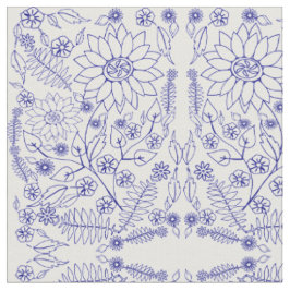 Tecido Flor Doodle Azul