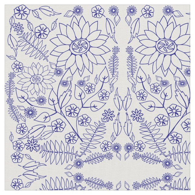 Tecido Flor Doodle Azul (Detalhe)