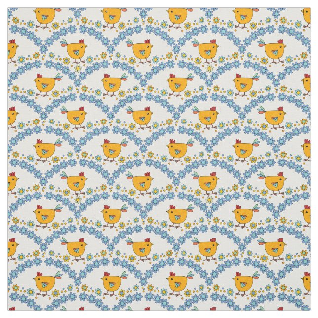 Tecido Flor e frango coloridos modernos e giros (Modelo)