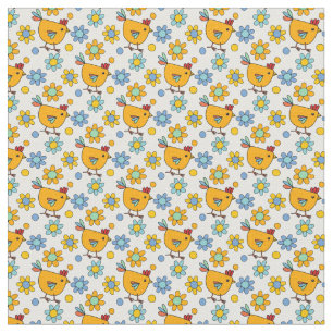 Tecido Flor e frango coloridos modernos e giros