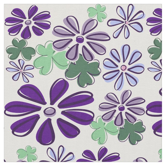 Tecido Flor e Vestuário Roxos e Verdes (Detalhe)
