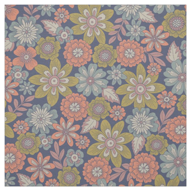 Tecido Flor Floresce & Desabrocha em Coral, Azul & Verde (Modelo)