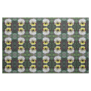 Tecido Flor Pansy Branco e Amarelo Padrão Floral