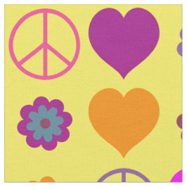 Tecido Flor Power Heart Peace Pattern + seu backgr.