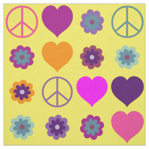 Tecido Flor Power Heart Peace Pattern + seu backgr.